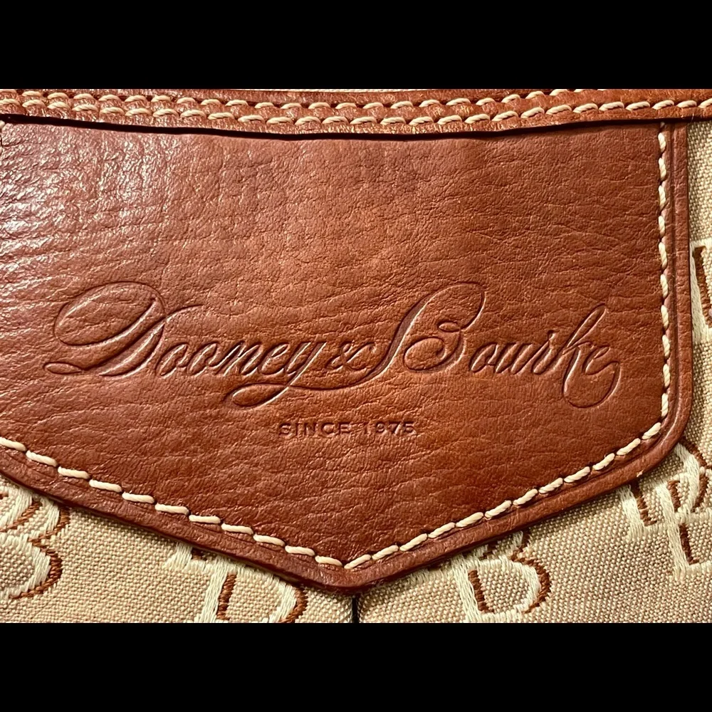 Dooney and Bourke Luisa Monogram Canvas and Leather Trim Hobo Bag in Tan
